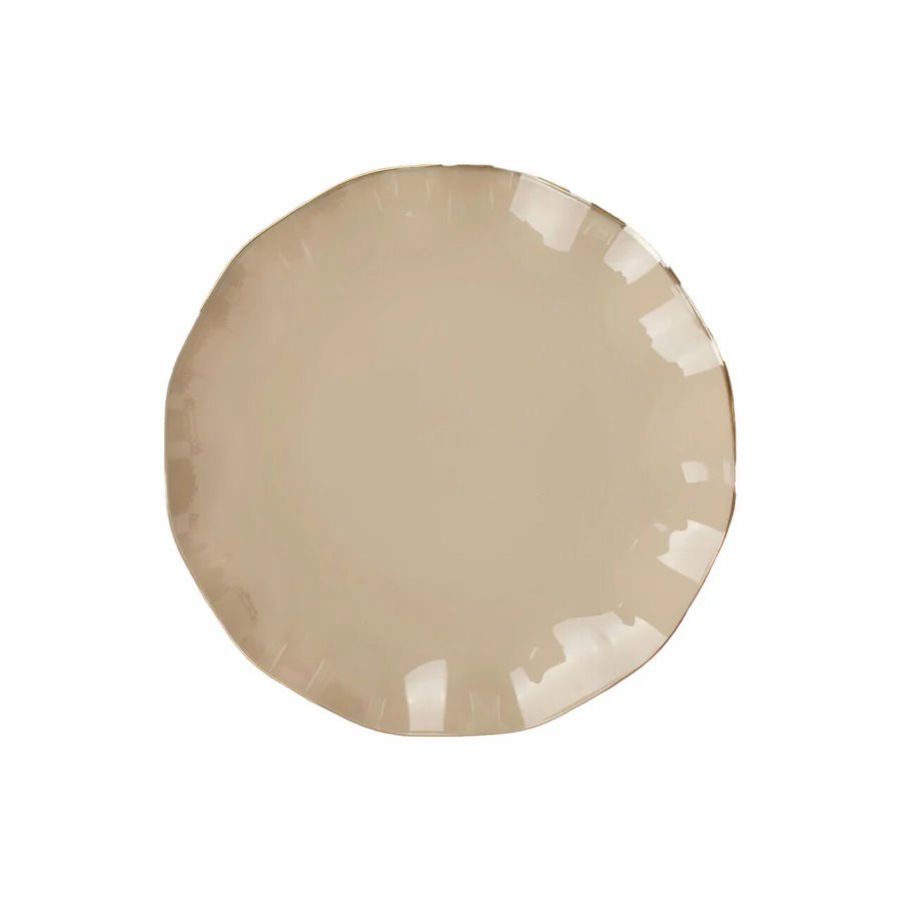 9" Round Disposable Salad Dinner Plastic Plates Gold Wavy Trim